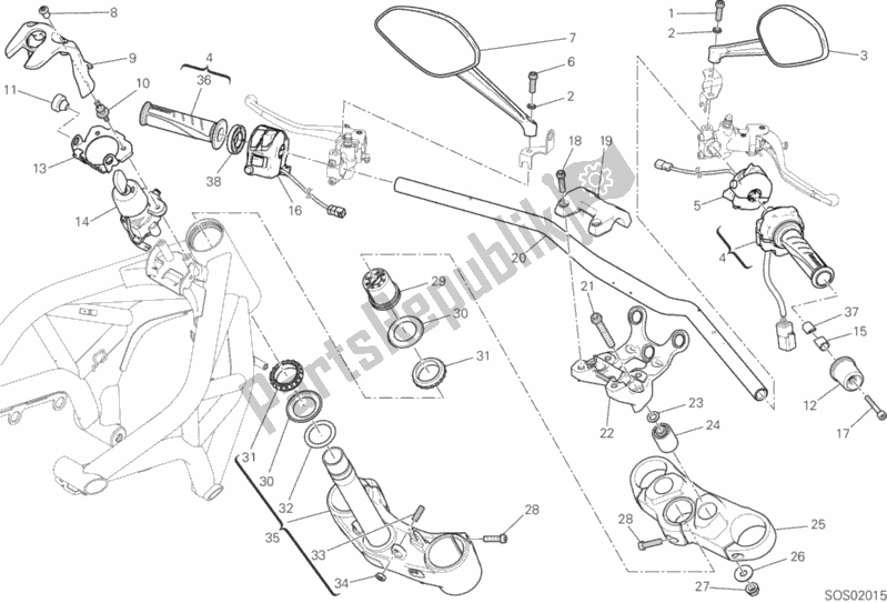 Todas as partes de Guiador E Controles do Ducati Monster 1200 S Brasil 2020